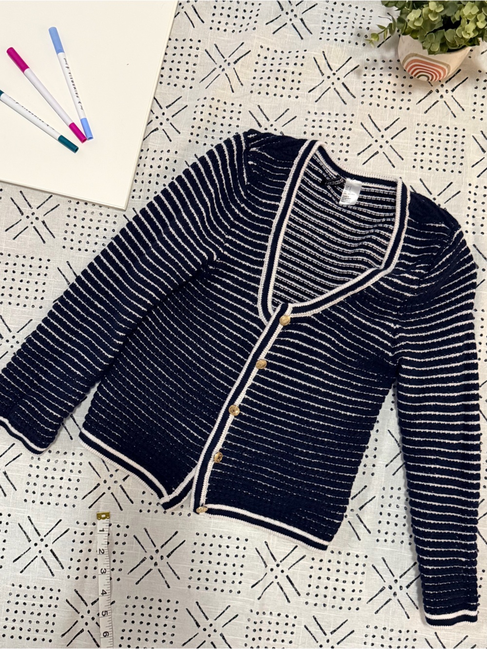 H&M Navy and White Striped Knit Cardigan